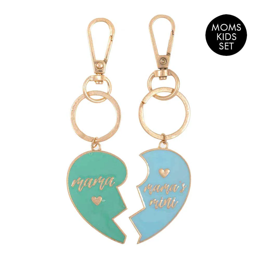 2PCS Mama Mini Enamel Heart Moms and Kids Set Key Chains