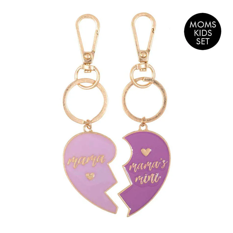 2PCS Mama Mini Enamel Heart Moms and Kids Set Key Chains