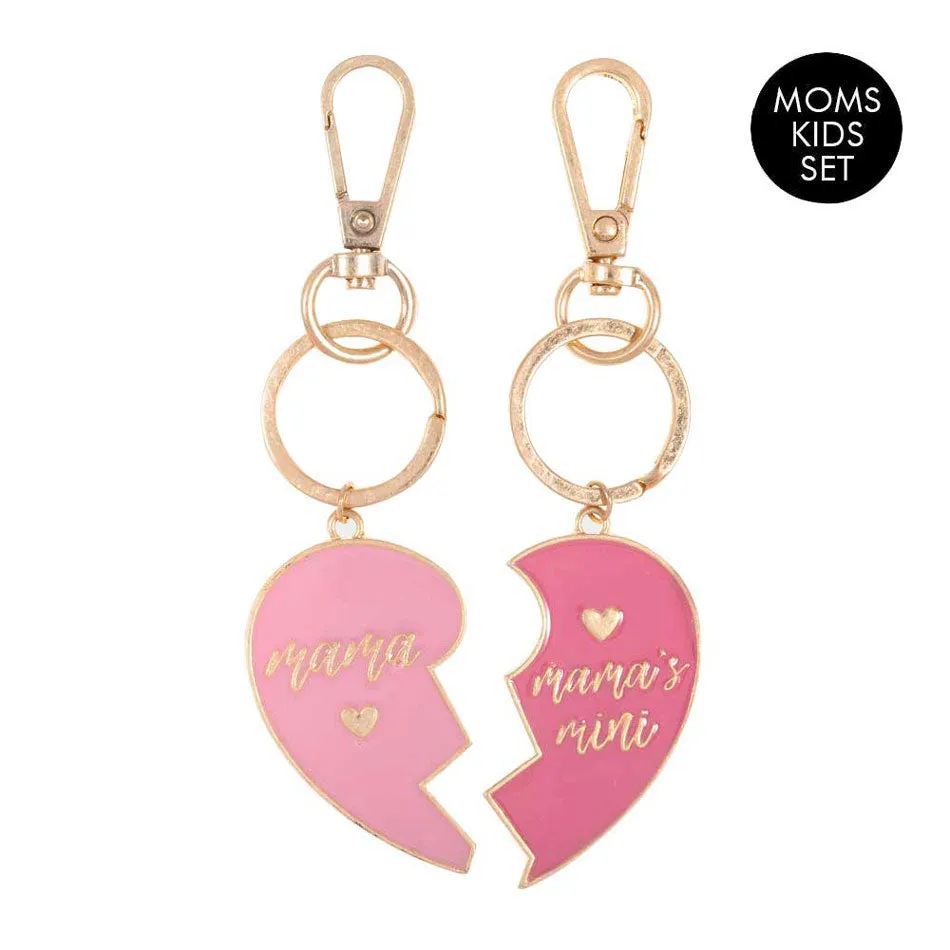 2PCS Mama Mini Enamel Heart Moms and Kids Set Key Chains