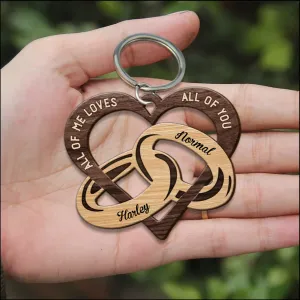 All Of Me Love All Of You Heart Couple Rings Multi Color Personalized Wooden Couple Keychain