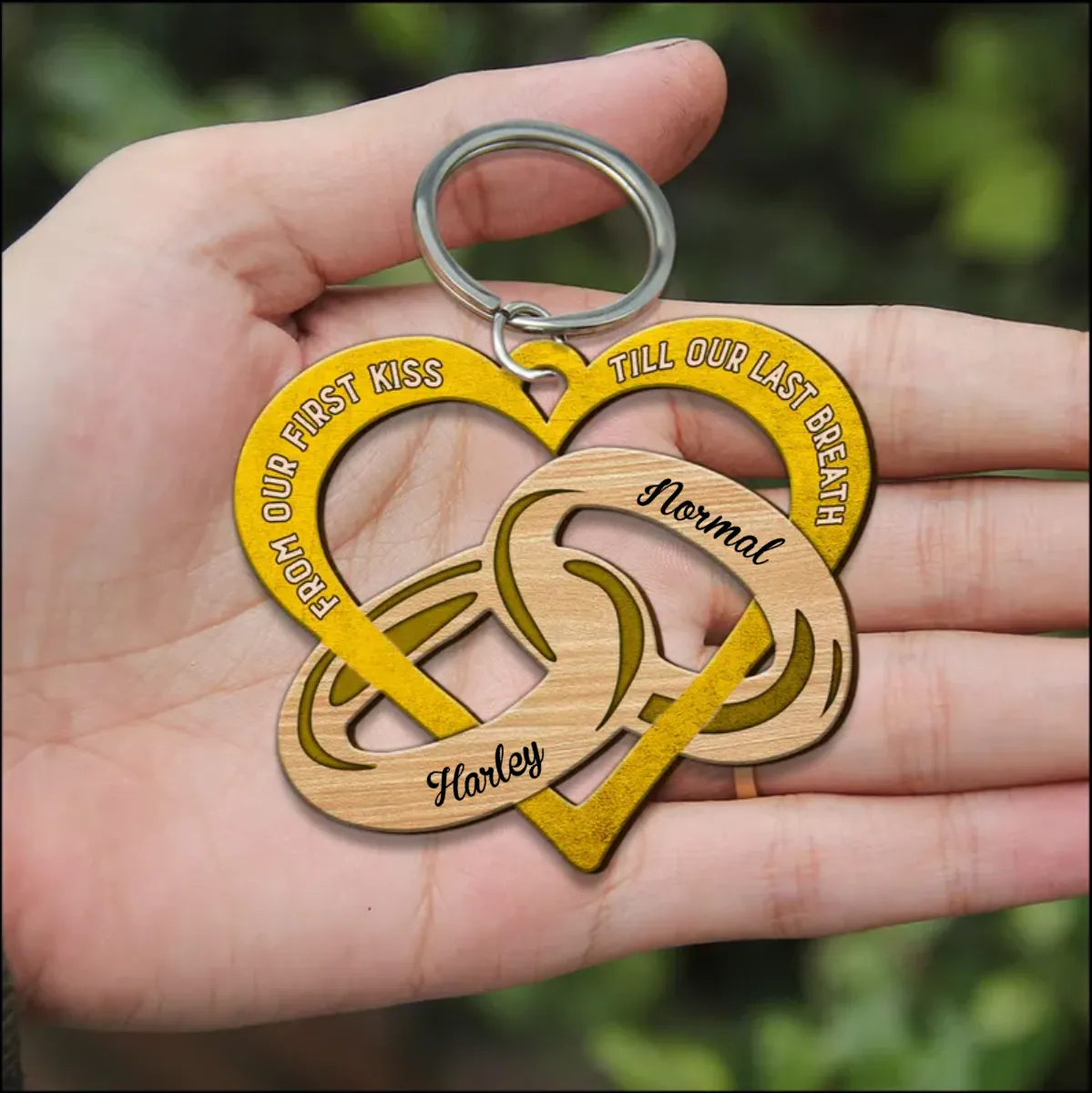 All Of Me Love All Of You Heart Couple Rings Multi Color Personalized Wooden Couple Keychain