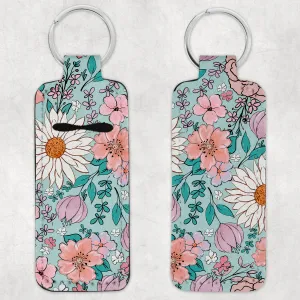 Aqua Boho Floral Lip Balm Holder Or Wristlet