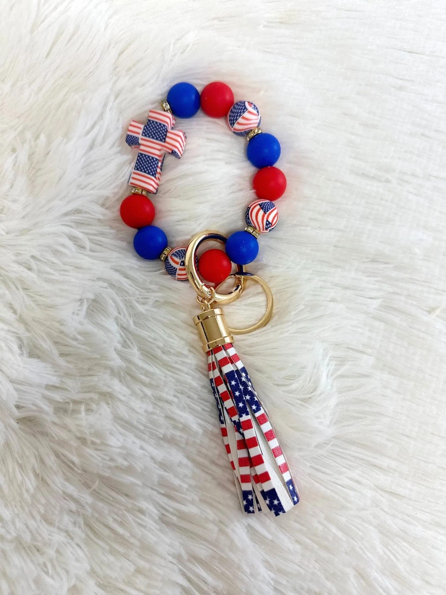 BB139X187 Silicone Beaded Pattern Cross Keychain Bracelet