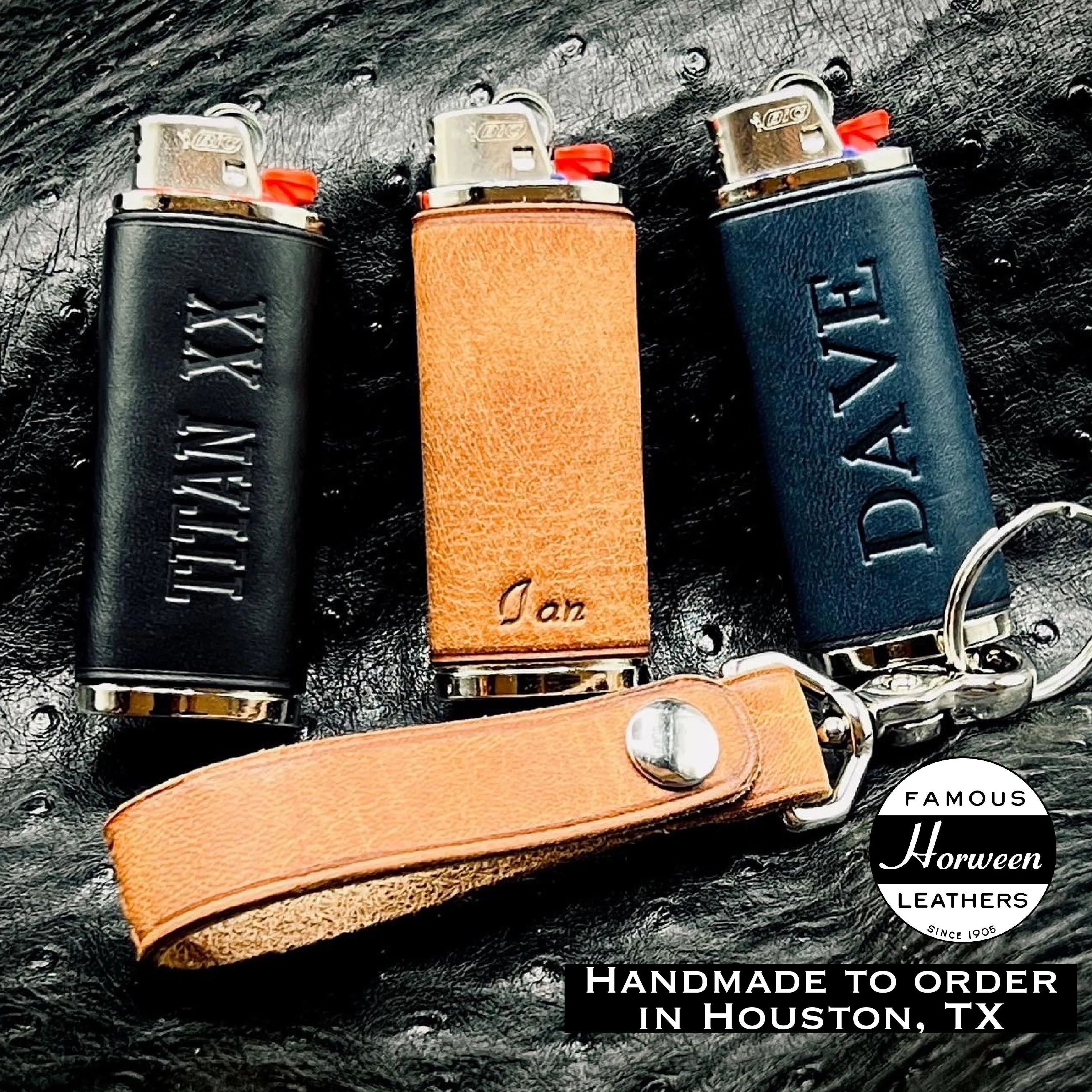 Bic Lighter Case & Matching Keychain - Hand made to order in Horween Leather