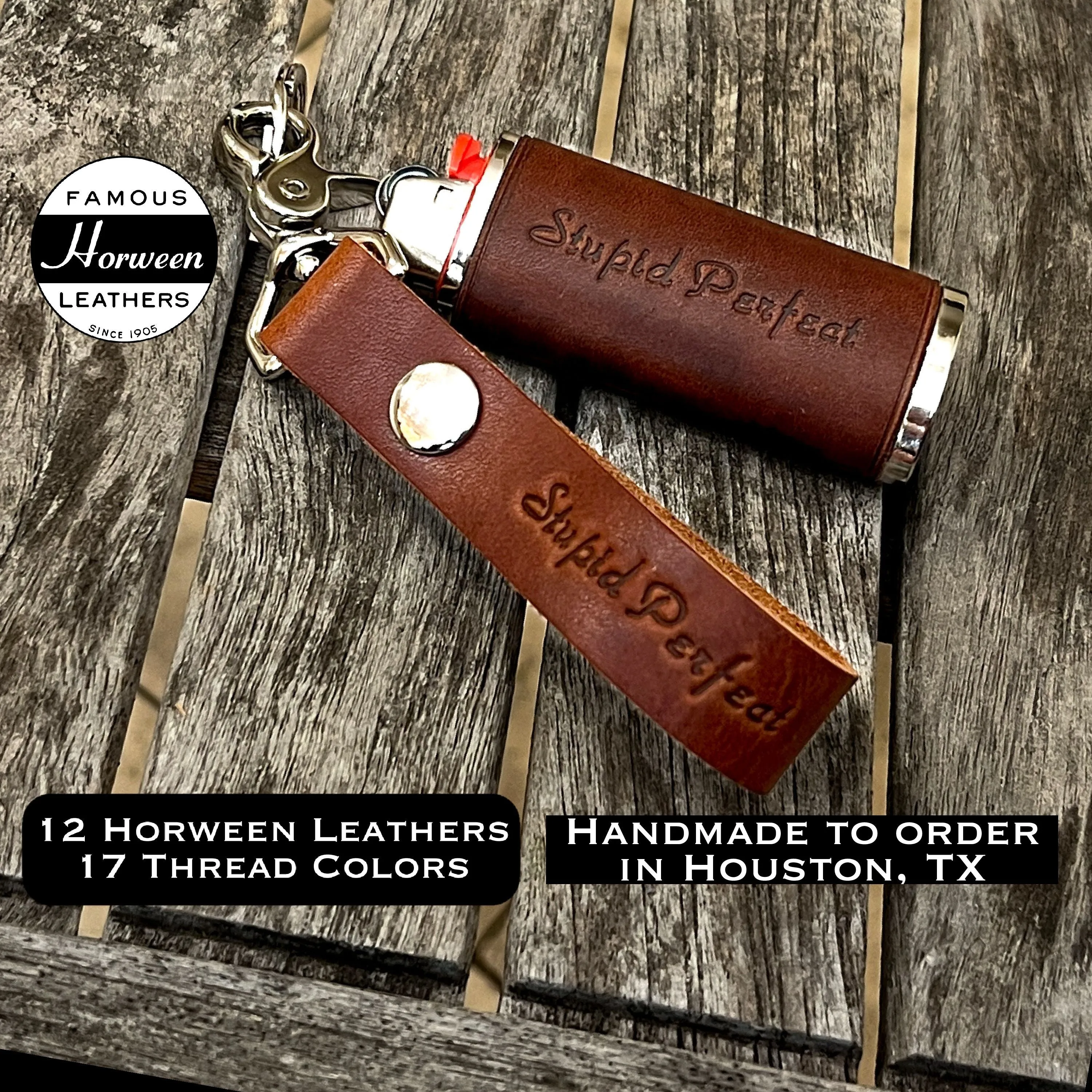 Bic Lighter Case & Matching Keychain - Hand made to order in Horween Leather