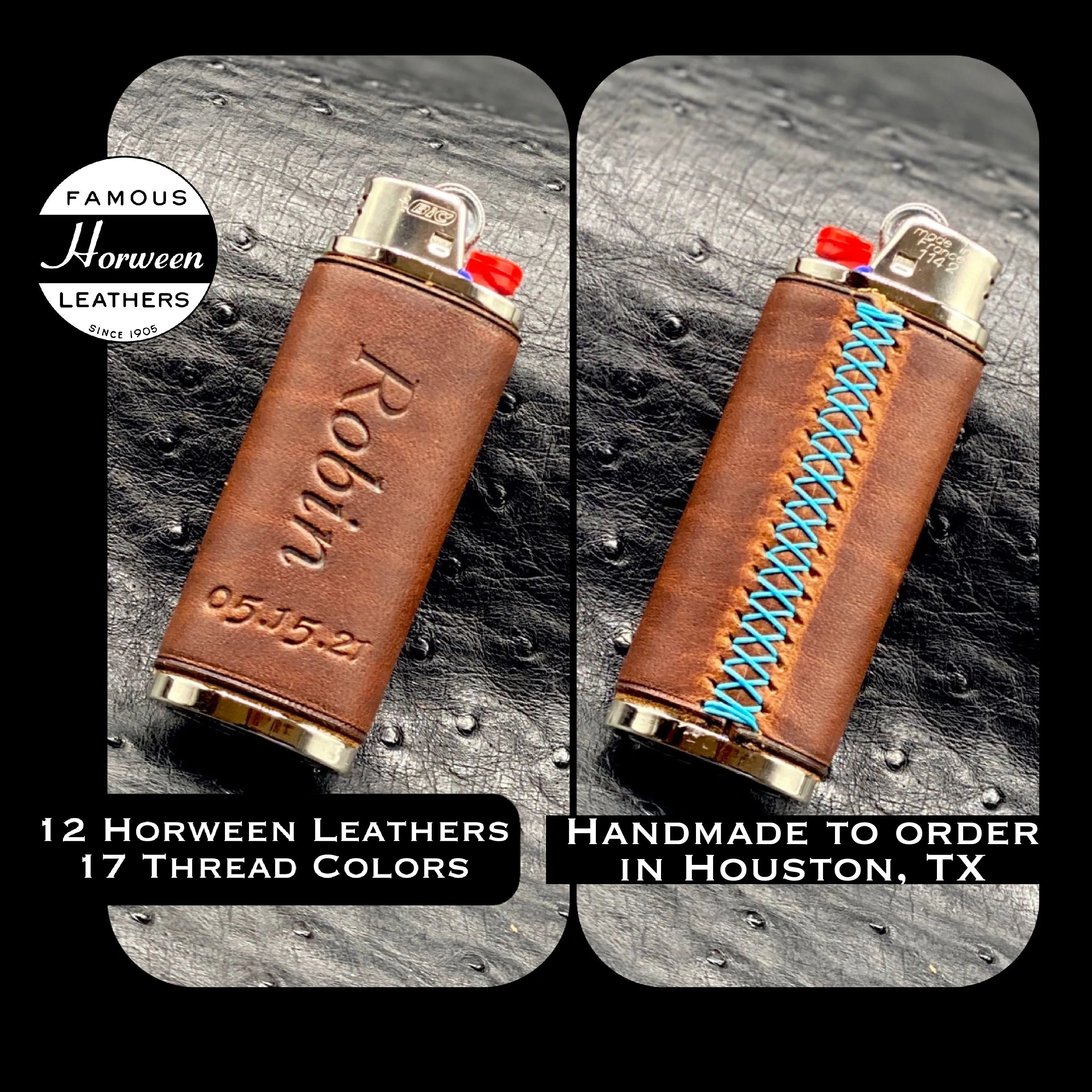 Bic Lighter Case & Matching Keychain - Hand made to order in Horween Leather