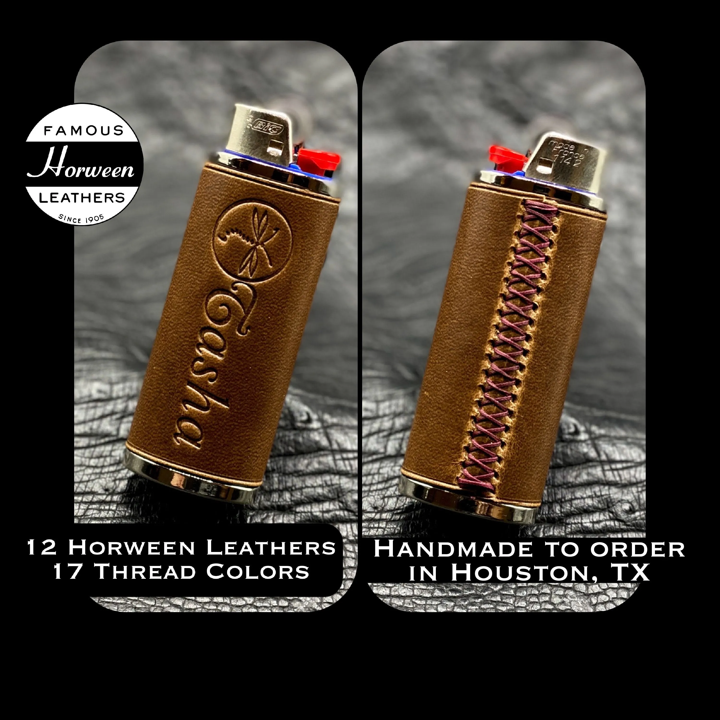 Bic Lighter Case & Matching Keychain - Hand made to order in Horween Leather