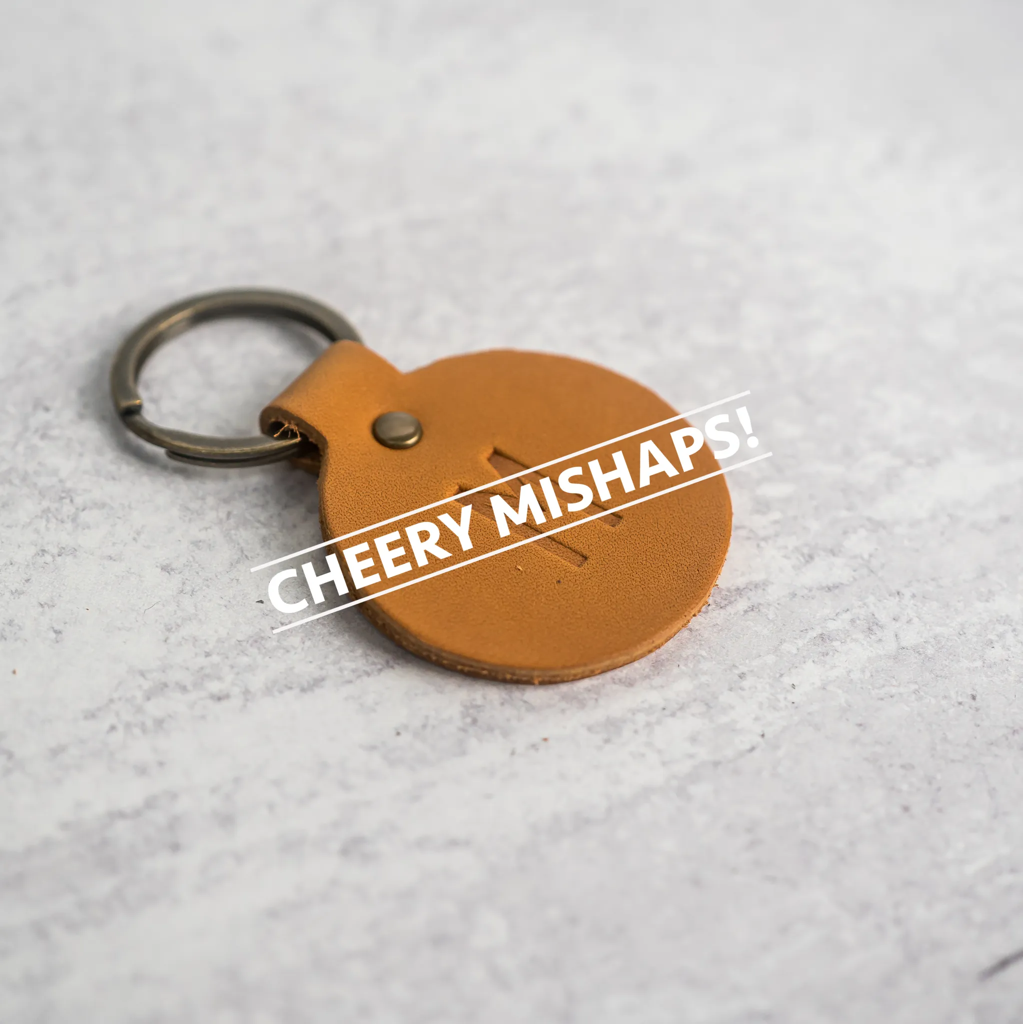 Cheery Mishaps - Personalized Leather Round Keychain