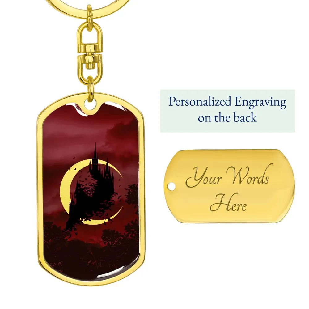 Crescent Moon dog tag keychain - Crimson [No Stroke]