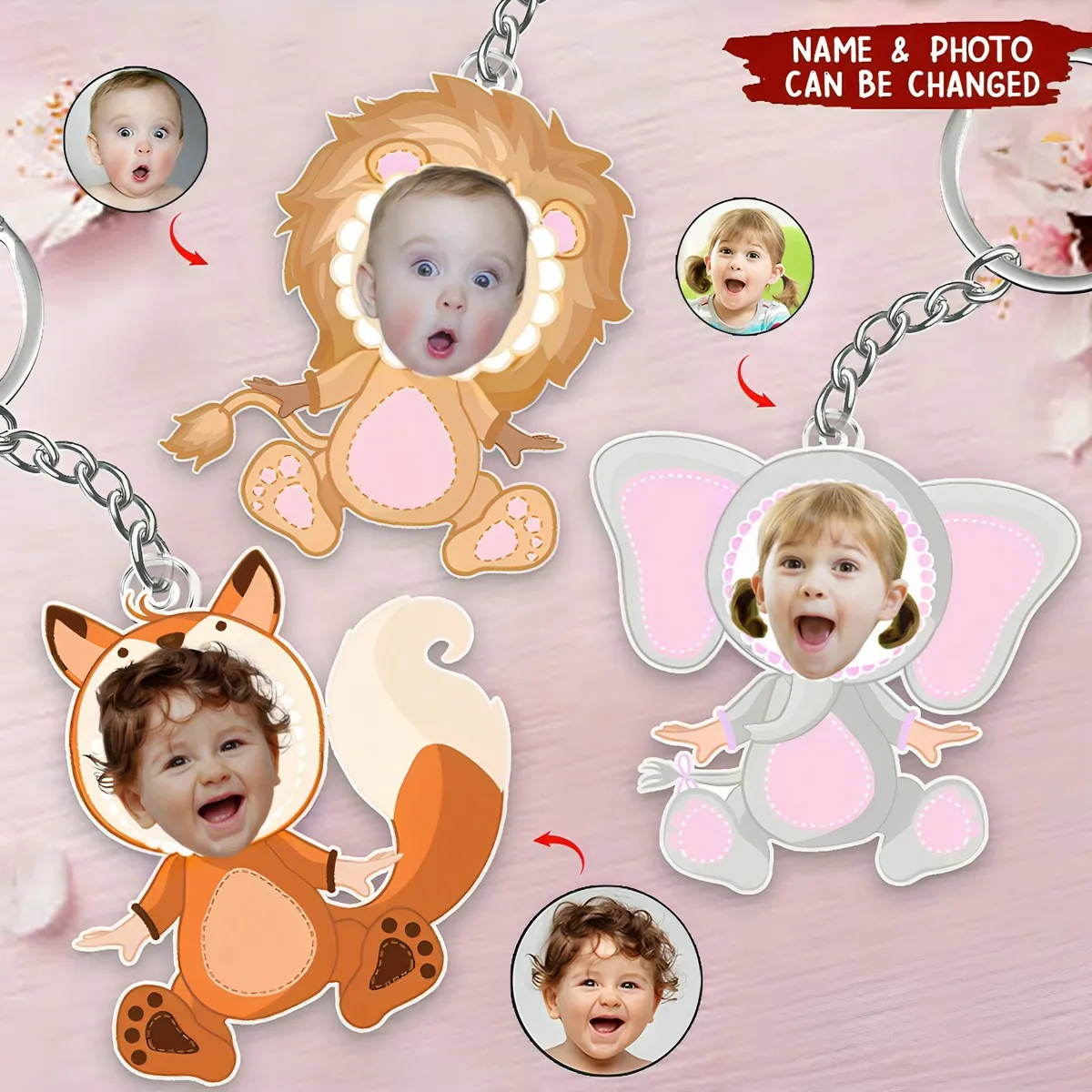 Custom Kid Face Cute Animal - Personalized Photo Shaped Keychain