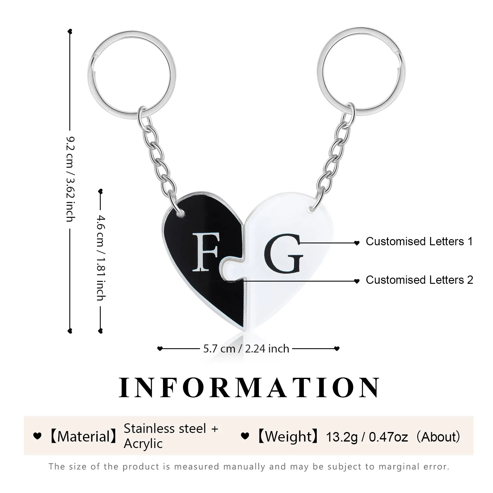 Custom Letter Acrylic Keychain Heart Shape Couple Keychain