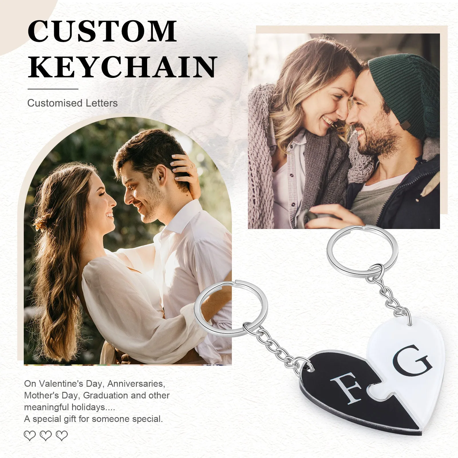 Custom Letter Acrylic Keychain Heart Shape Couple Keychain