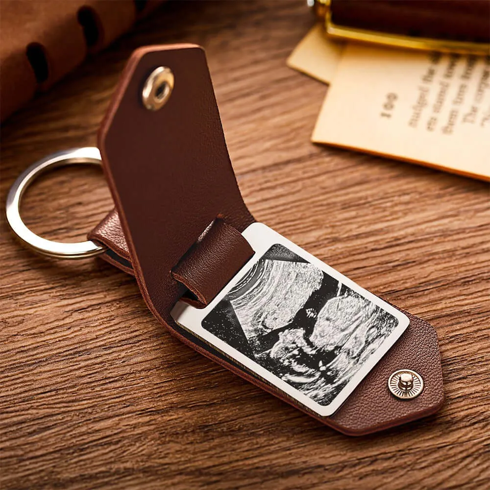 Custom Photo New Dad Sonogram Leather Keychain