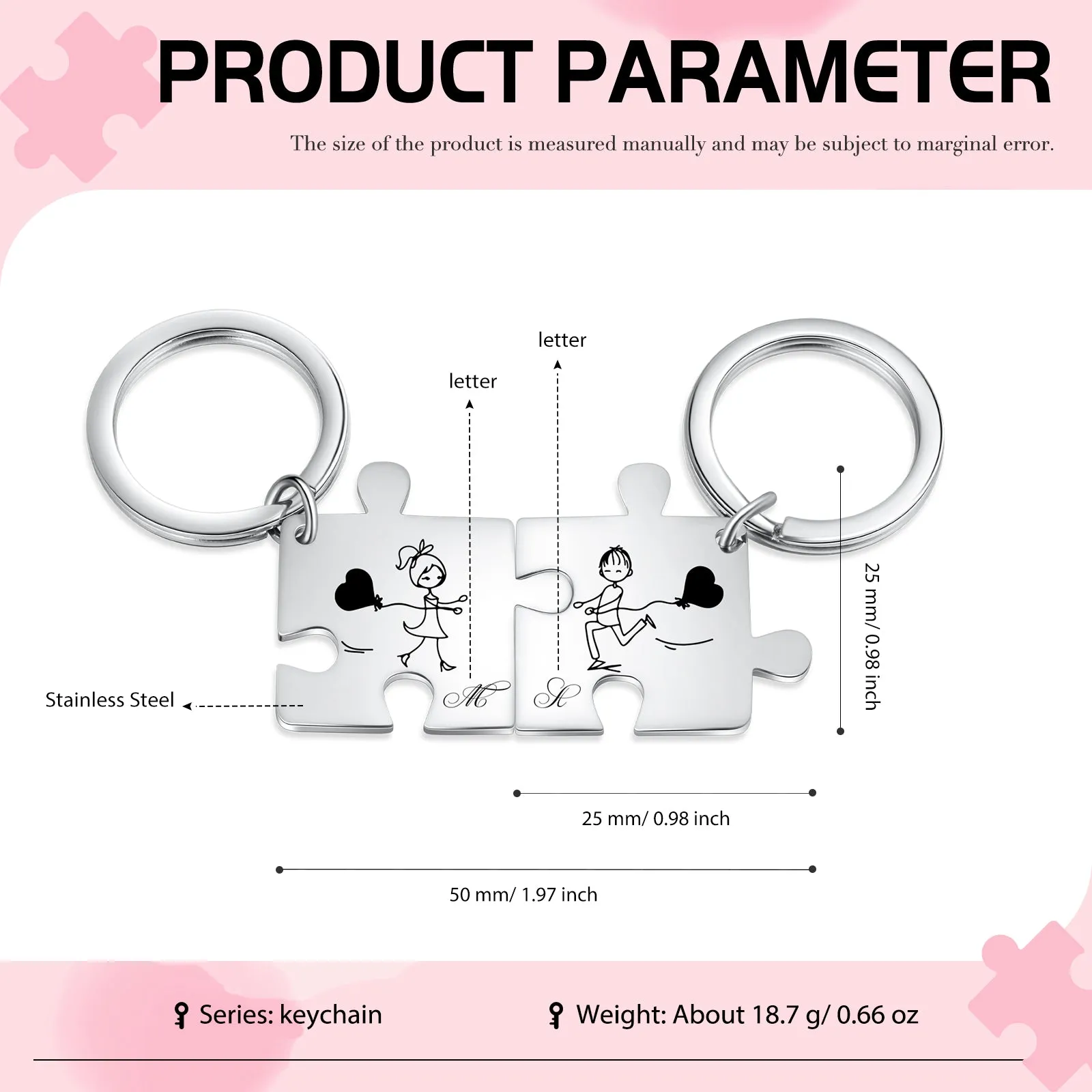 Custom Stainless Steel Couple Puzzle Keychian