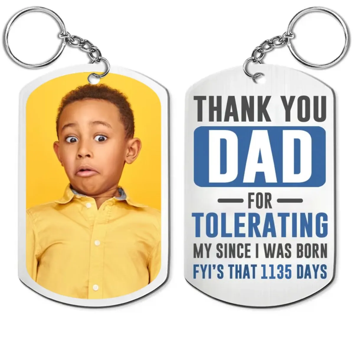 Family - Custom Photo Thank You Dad For Tolerating Me Since I Was Born - Personalized Aluminum Keychain