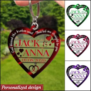 Hearts Love Ring God Blessed Personalized Couple Acrylic Keychain