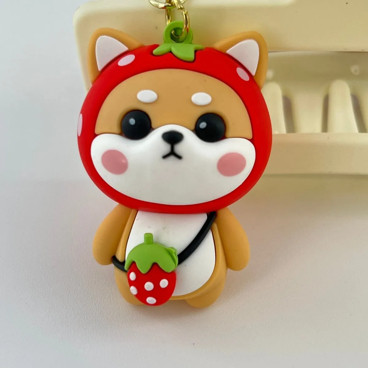 Kawaii Keychain Shiba Inu Red Strawberry