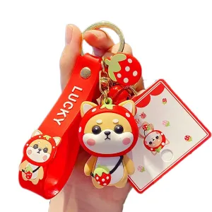 Kawaii Keychain Shiba Inu Red Strawberry