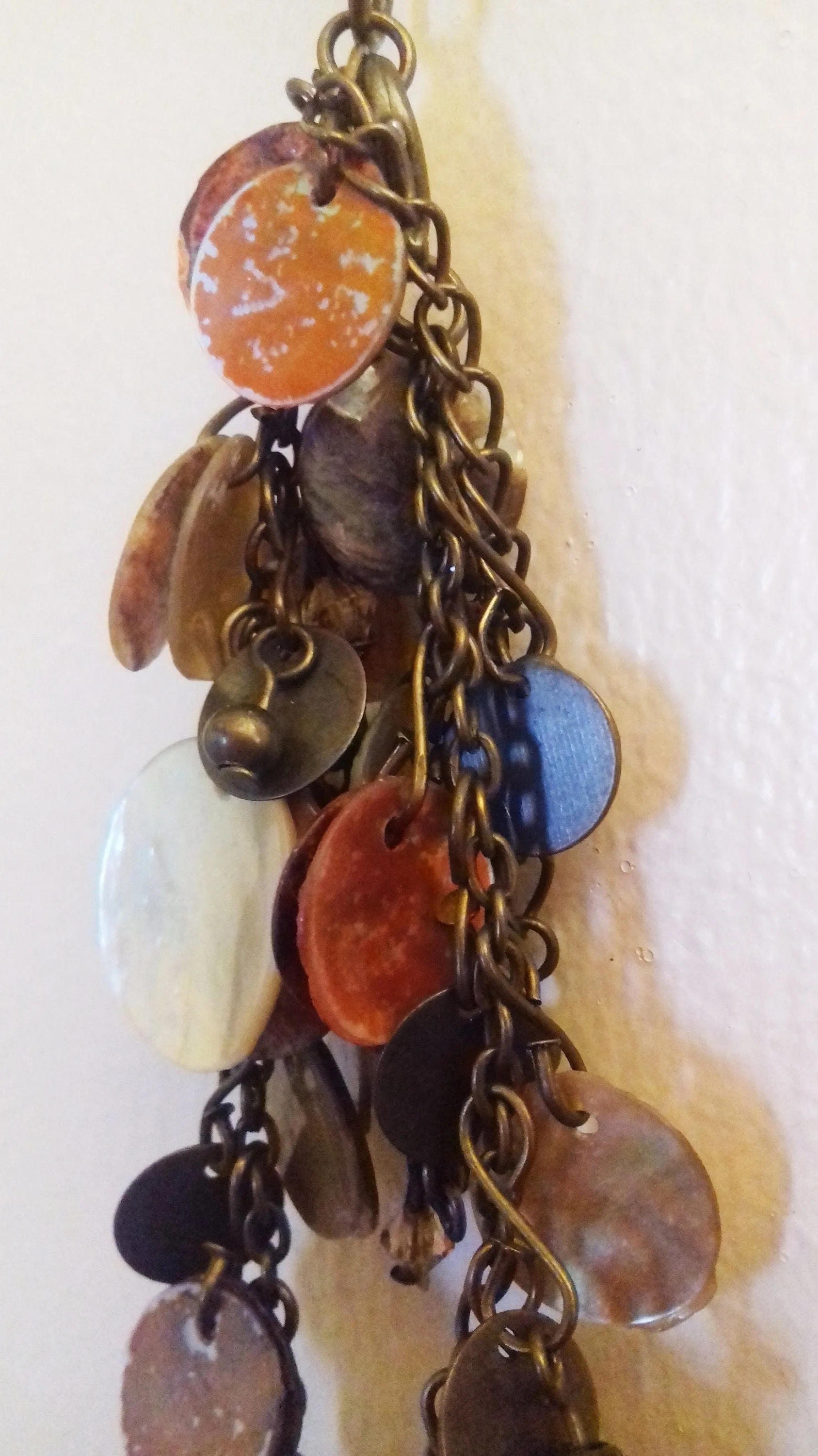 Orange, Bronze Shells, Beads, Leaves Key Ring