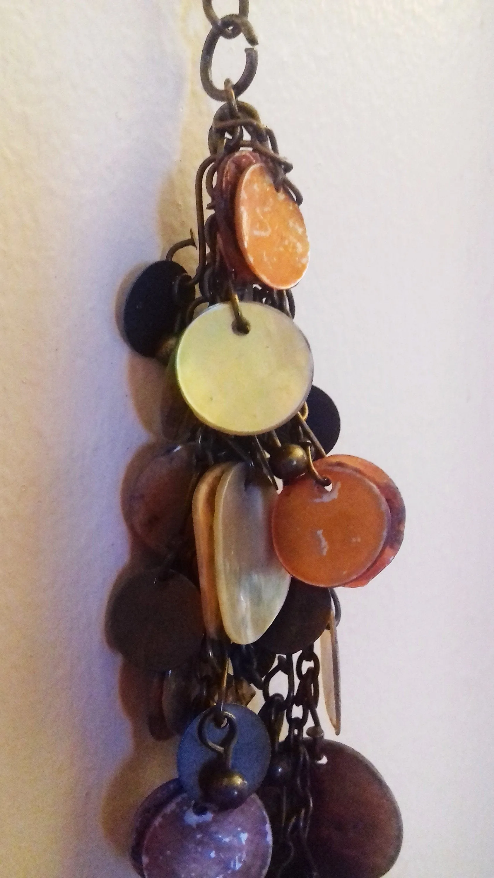 Orange, Bronze Shells, Beads, Leaves Key Ring