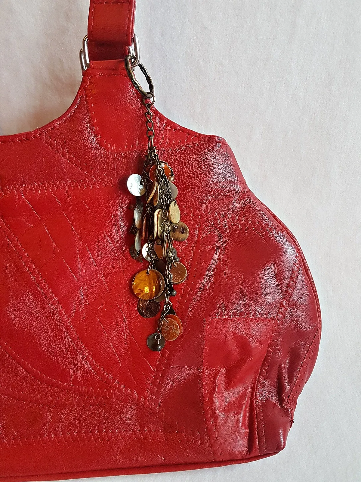 Orange, Bronze Shells, Beads, Leaves Key Ring