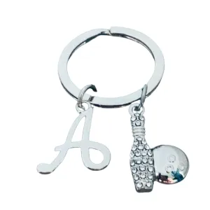 Personalized Bowling Keychain with Initial Charm