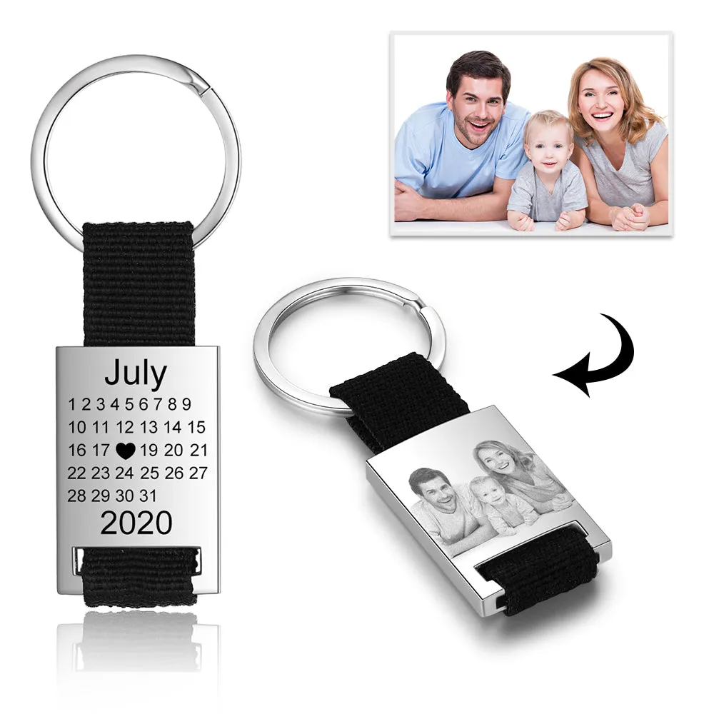 Personalized Calendar Keychain- Custom Date & Picture Calendar Keychain Gift for Dad