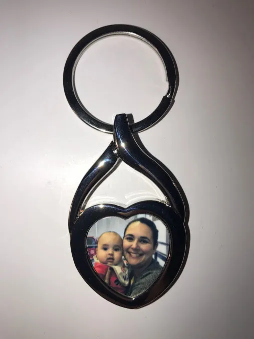 Personalized Chrome Photo Heart Keychain - Custom Design