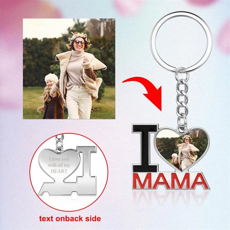 Personalized Color Photo Print I Love Mama Keychain | Jovivi