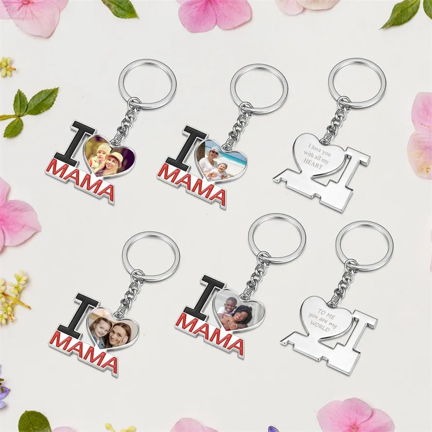 Personalized Color Photo Print I Love Mama Keychain | Jovivi