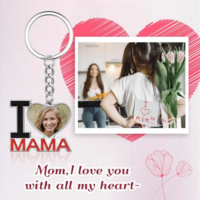 Personalized Color Photo Print I Love Mama Keychain | Jovivi