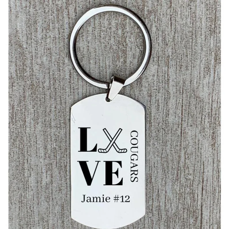 Personalized Engraved Ice Hockey Keychain