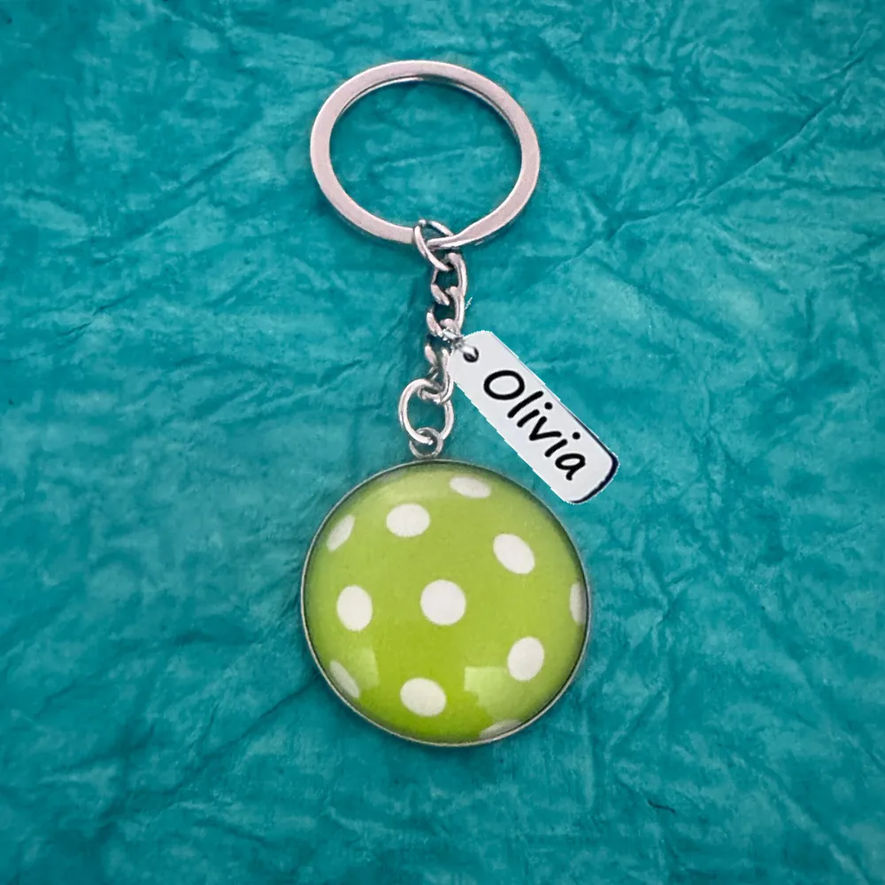 Personalized Green Pickleball Ball Keychain