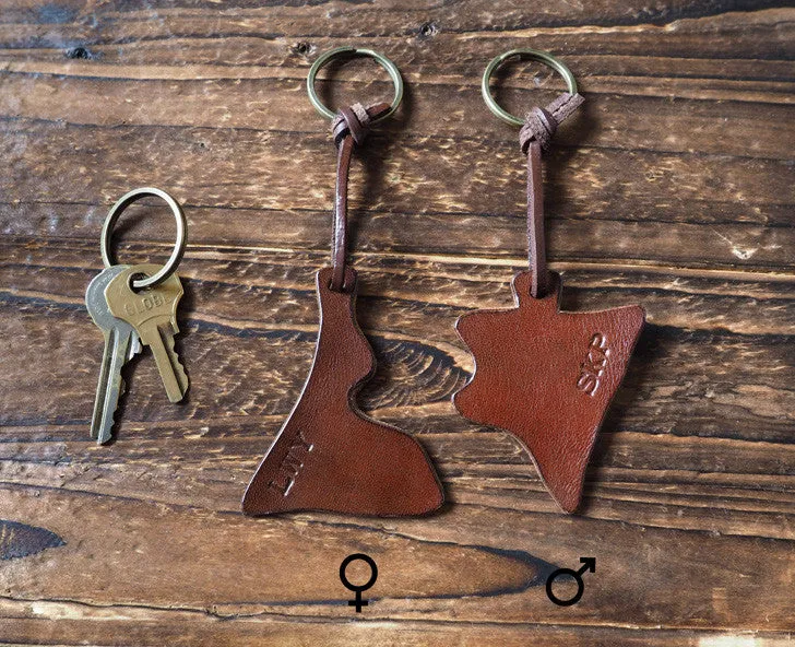 Personalized Leather Matching Couple Keychains Set #Brown