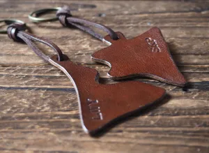 Personalized Leather Matching Couple Keychains Set #Brown