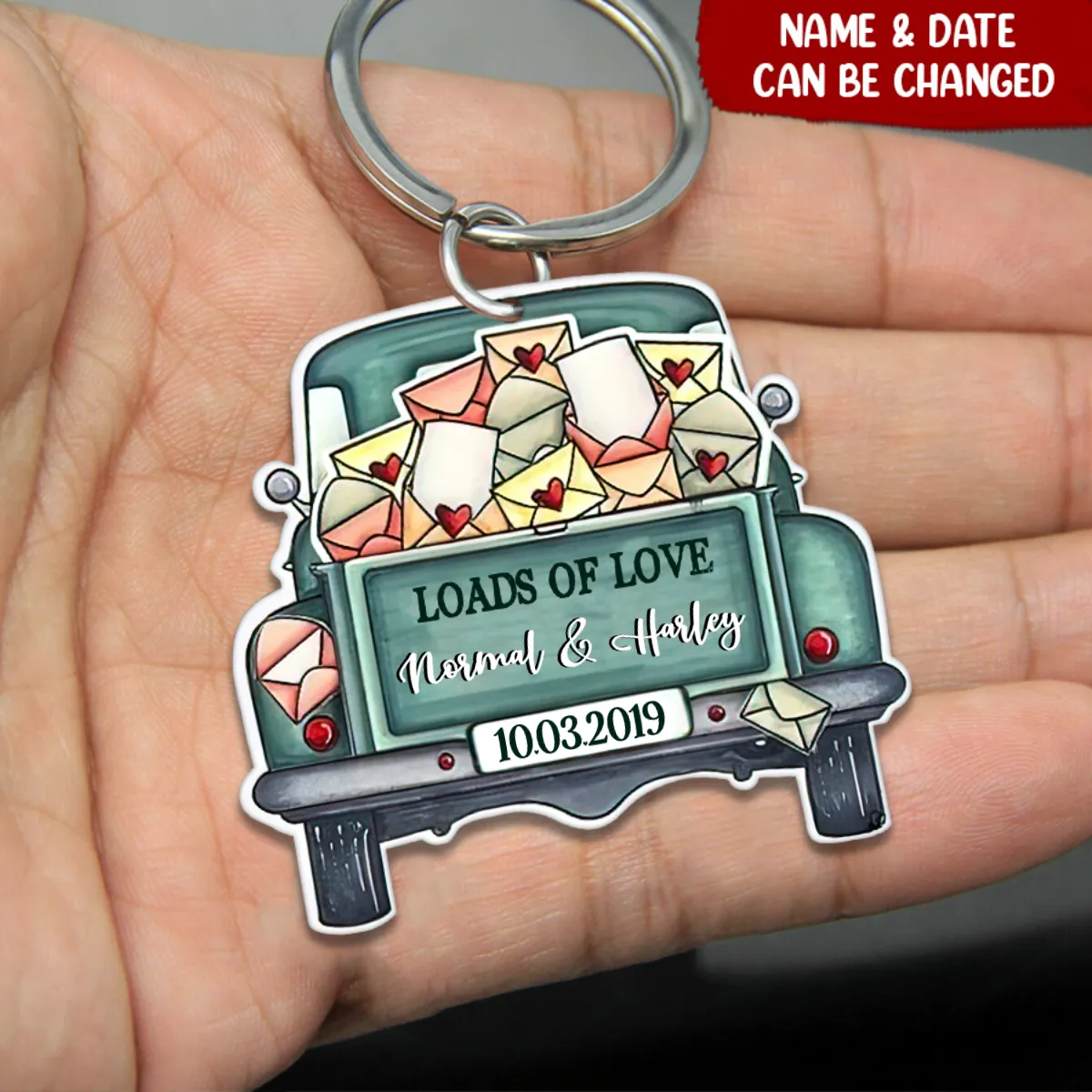 Personalized Loads Of Love Wooden Keychain, Truck Letter Couple Keychain