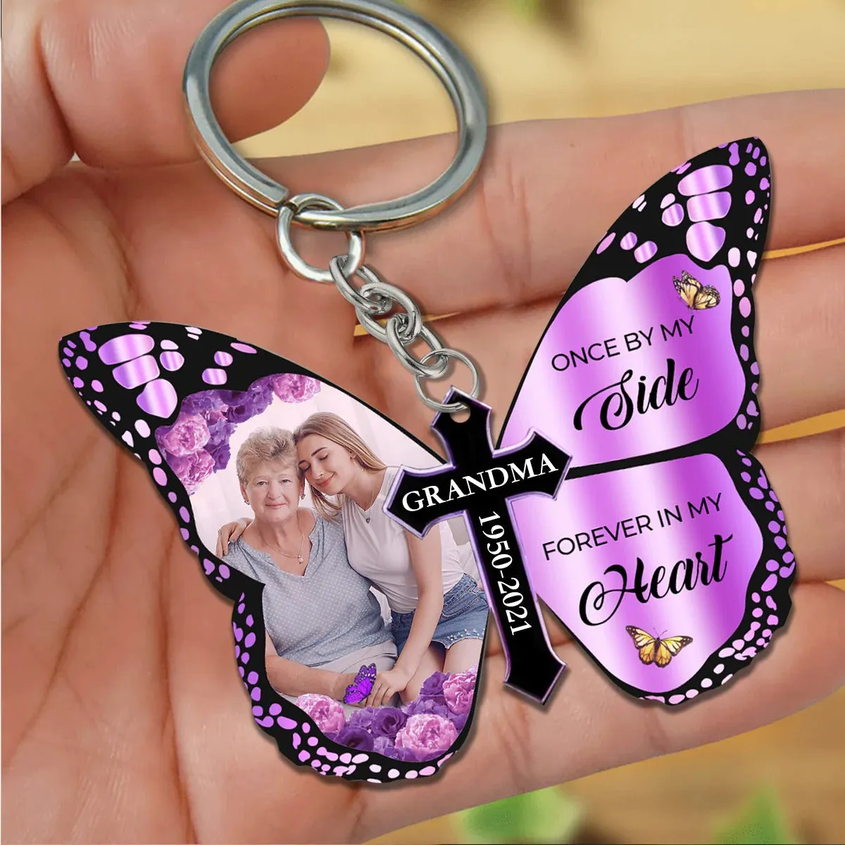 Personalized Memorial Keychain Lost Of Dad Mom Forever In My Heart Keychain Remembrance Gifts