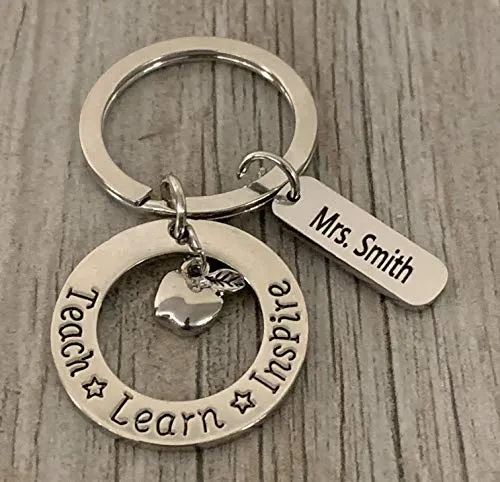 Personalized Teacher Keychain with Engraved Name Charm, Custom Teacher Jewelry, Teacher Gift - Show Your Teacher Appreciation