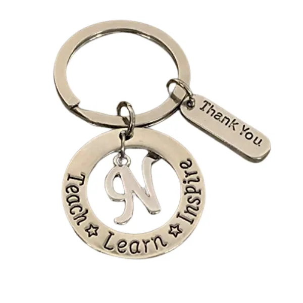 Personalized Teacher Keychain with Letter Charm, Custom Teacher Jewelry