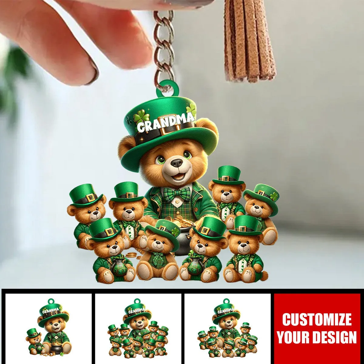 Saint Patrick Day - Personalized Bear Grandma Keychain