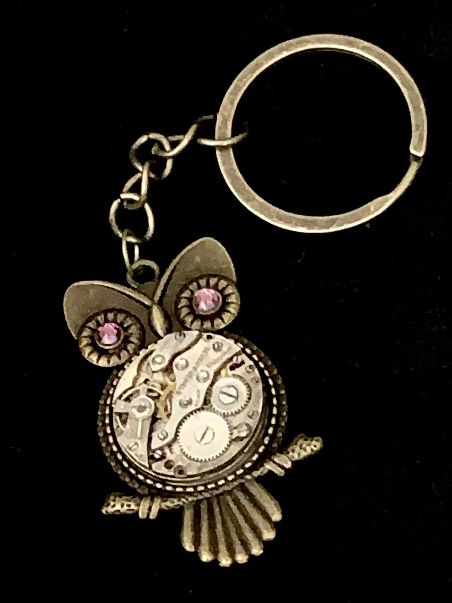 Steampunk Owl Key Chain - gift for owl lover - Repurposed watch parts