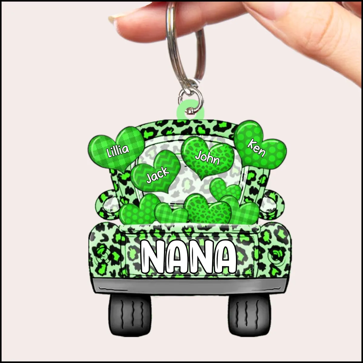 Truck Loading Heart Personalized Grandma Nana Mom Color Leopard Personalized Acrylic Keychain