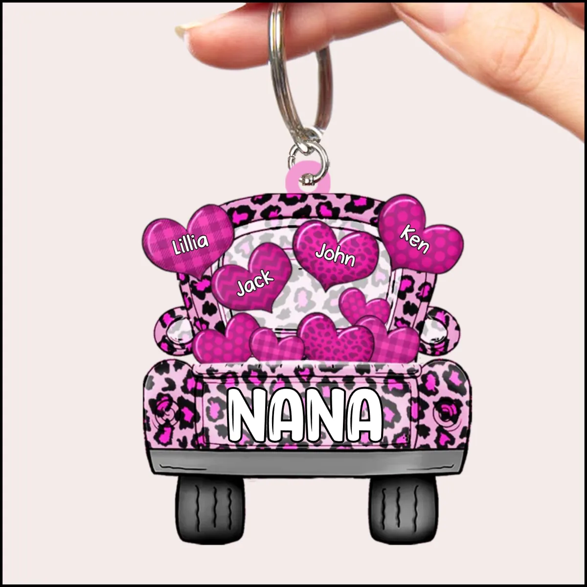 Truck Loading Heart Personalized Grandma Nana Mom Color Leopard Personalized Acrylic Keychain