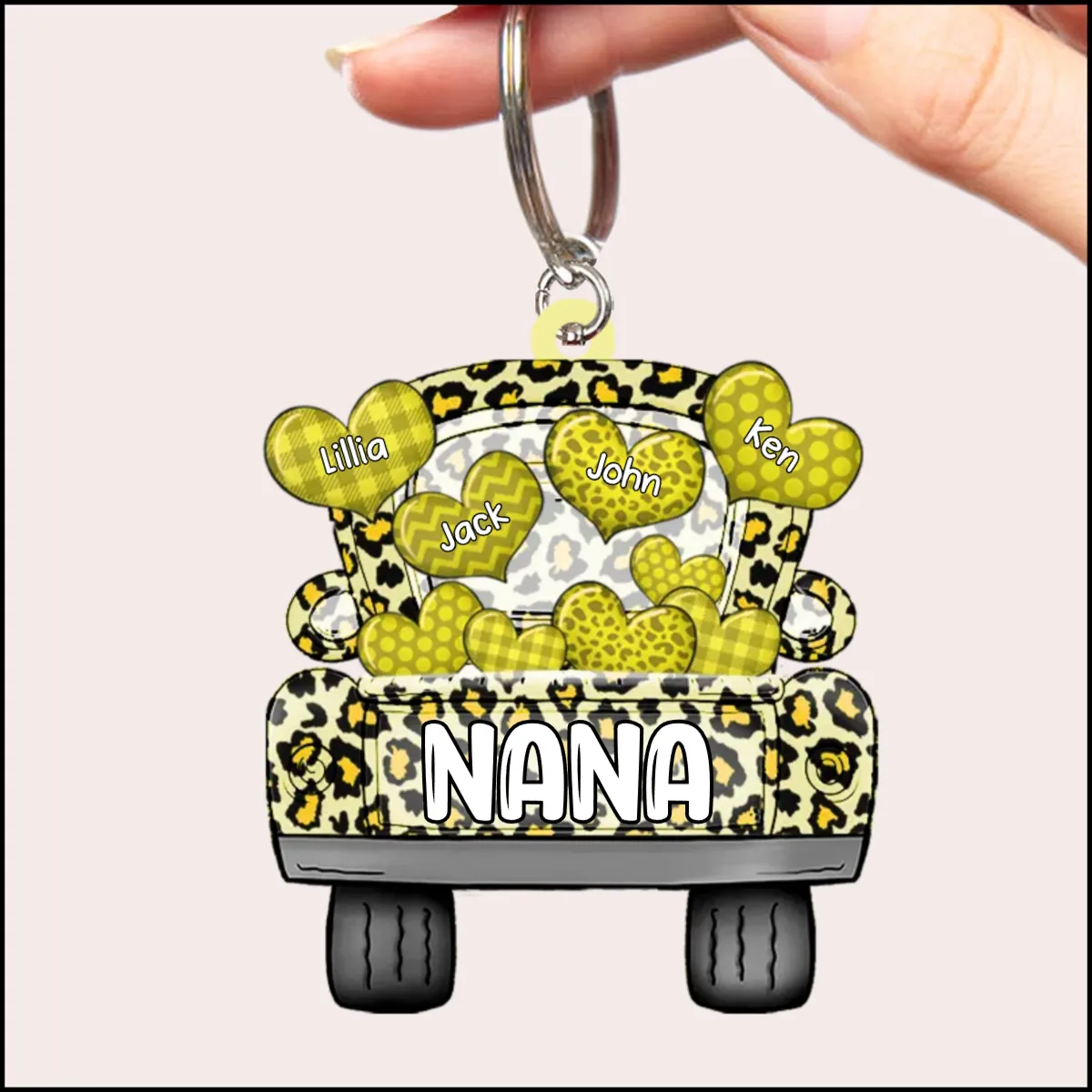 Truck Loading Heart Personalized Grandma Nana Mom Color Leopard Personalized Acrylic Keychain