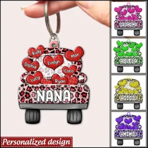 Truck Loading Heart Personalized Grandma Nana Mom Color Leopard Personalized Acrylic Keychain