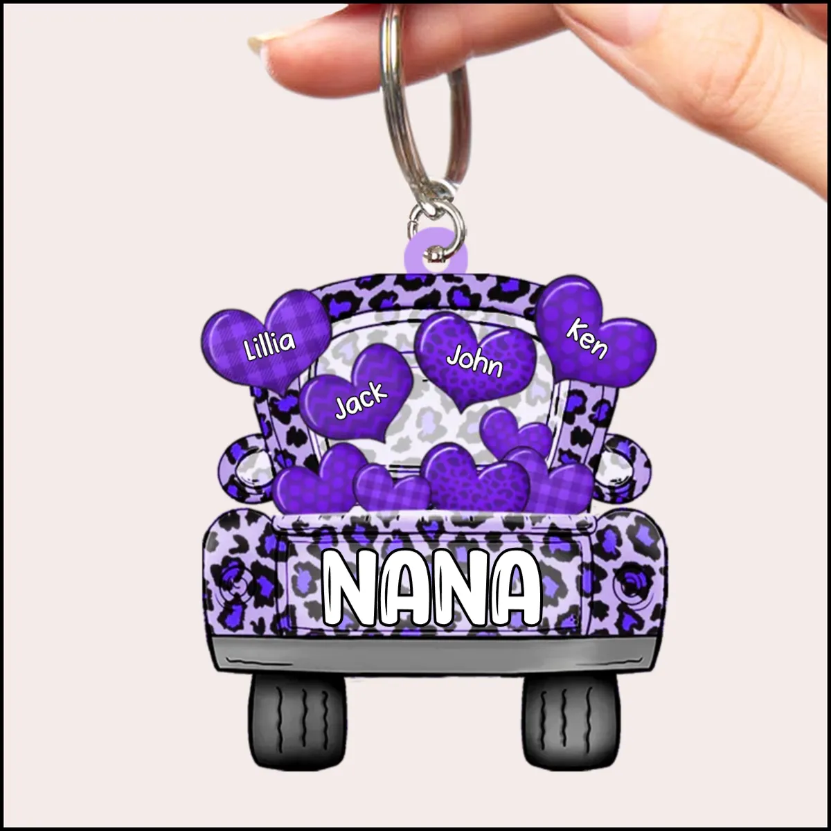 Truck Loading Heart Personalized Grandma Nana Mom Color Leopard Personalized Acrylic Keychain